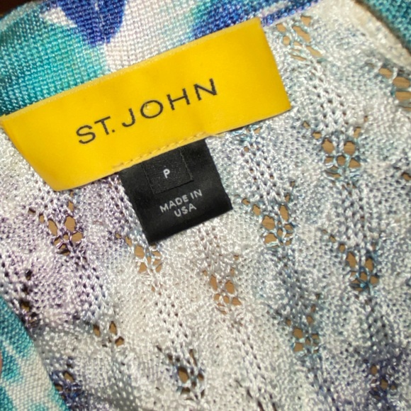 St John. Watercolor Button Up Cardigan in Blues, Yellow, Green. Size XS. - Picture 10 of 12